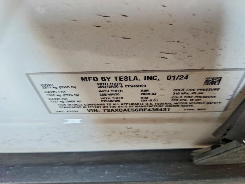 Продаж на аукціоні авто 2024 Tesla Model X, vin: 7SAXCAE56RF435431, номер лоту: 53916716
