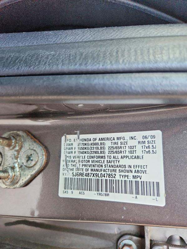 Auction sale of the 2009 Honda Cr-v, vin: 5J6RE487X9L047852, lot number: 52891996