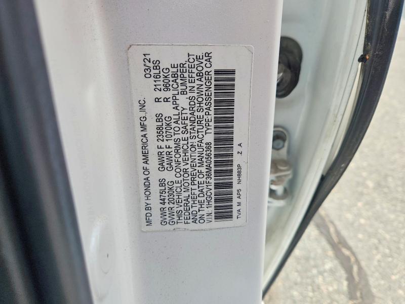 53990946 :رقم المزاد ، 1HGCV1F36MA056368 vin ، 2021 Honda Accord مزاد بيع