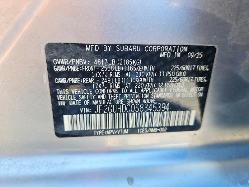 2025 Subaru Crosstrek მანქანა იყიდება აუქციონზე, vin: JF2GUHDC0S8345394, აუქციონის ნომერი: 54807246
