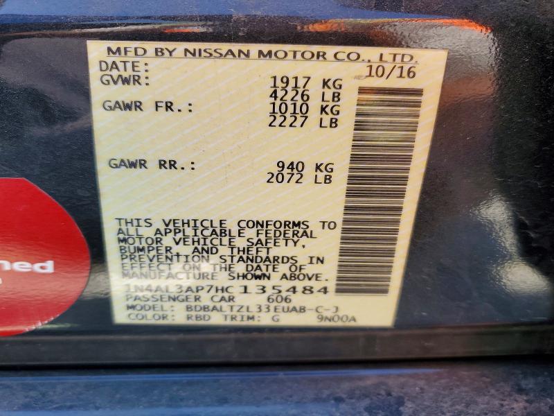 Продажа на аукционе авто 2017 Nissan Altima, vin: 1N4AL3AP7HC135484, номер лота: 53412166