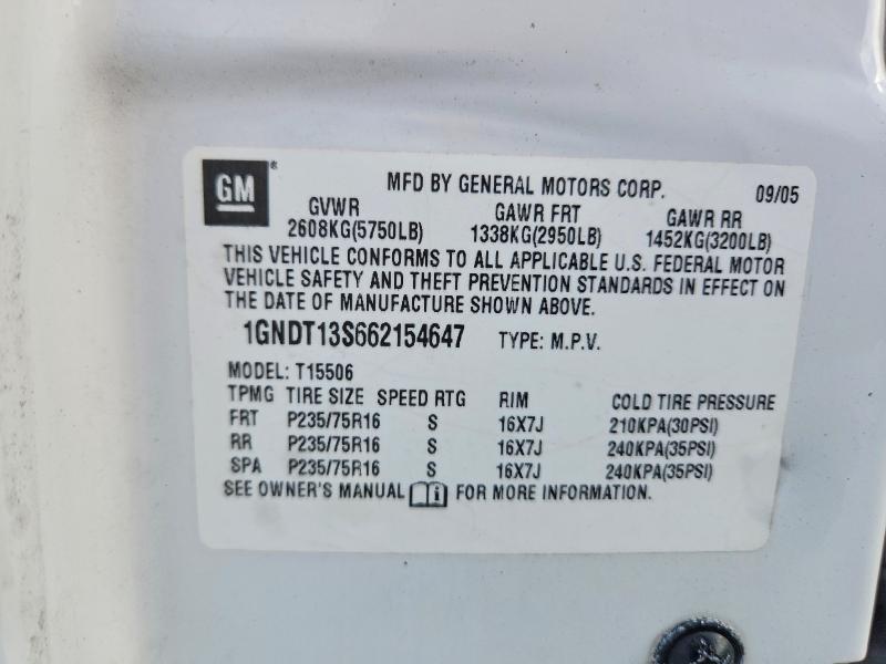 54969146 :رقم المزاد ، 1GNDT13S662154647 vin ، 2006 Chevrolet Trailblazer مزاد بيع
