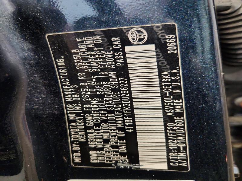 54121696 :رقم المزاد ، 4T1BF1FK3DU296227 vin ، 2013 Toyota Camry مزاد بيع