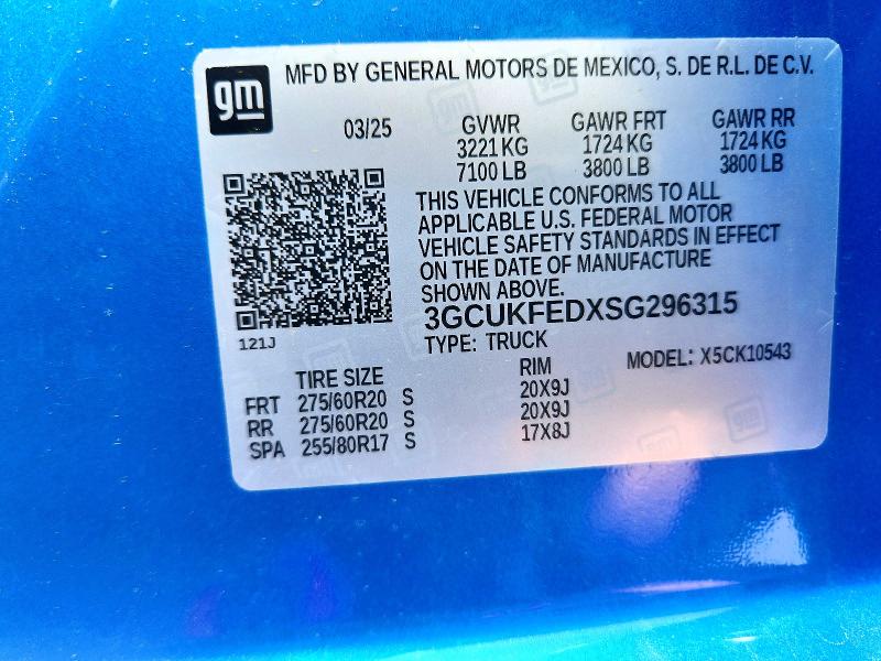 Aukcja sprzedaży 2025 Chevrolet Silverado, vin: 3GCUKFEDXSG296315, numer aukcji: 51618166