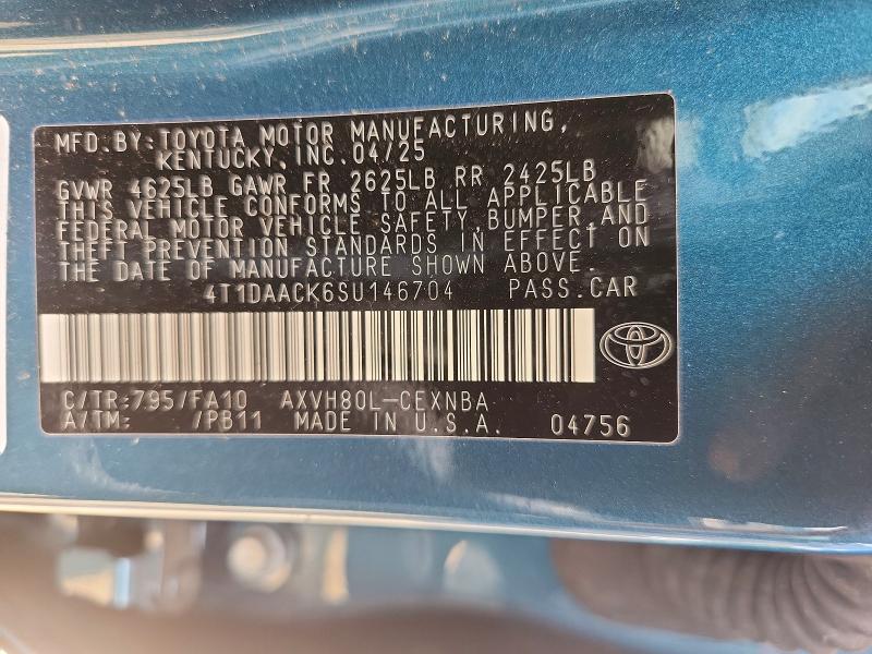 2025 Toyota Camry მანქანა იყიდება აუქციონზე, vin: 4T1DAACK6SU146704, აუქციონის ნომერი: 53233676