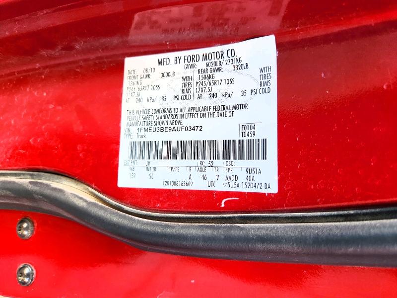 2010 Ford Explorer Sport Trac მანქანა იყიდება აუქციონზე, vin: 1FMEU3BE9AUF03472, აუქციონის ნომერი: 53584686