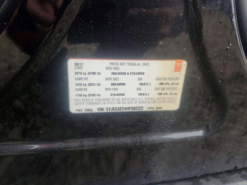 2017 Tesla Model X მანქანა იყიდება აუქციონზე, vin: 5YJXCAE24HF060222, აუქციონის ნომერი: 54559686
