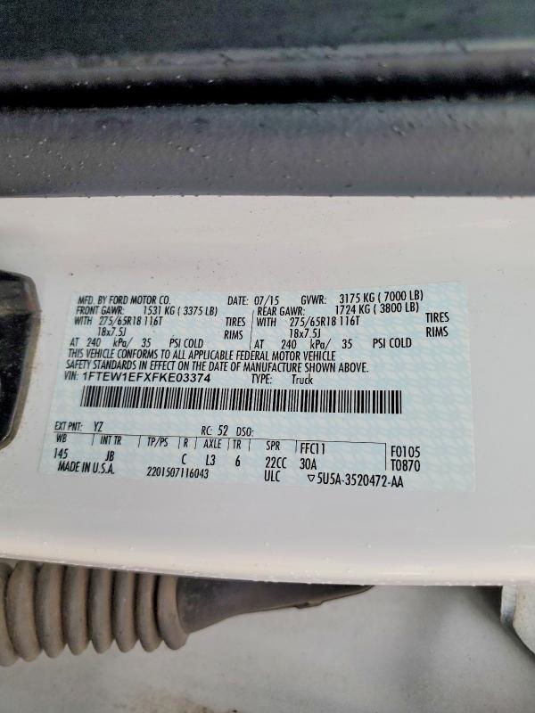 Aukcja sprzedaży 2015 Ford F150, vin: 1FTEW1EFXFKE03374, numer aukcji: 54640766