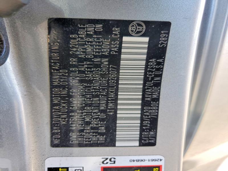 Продажа на аукционе авто 2020 Toyota Camry, vin: 4T1M11AKXLU926077, номер лота: 52438476