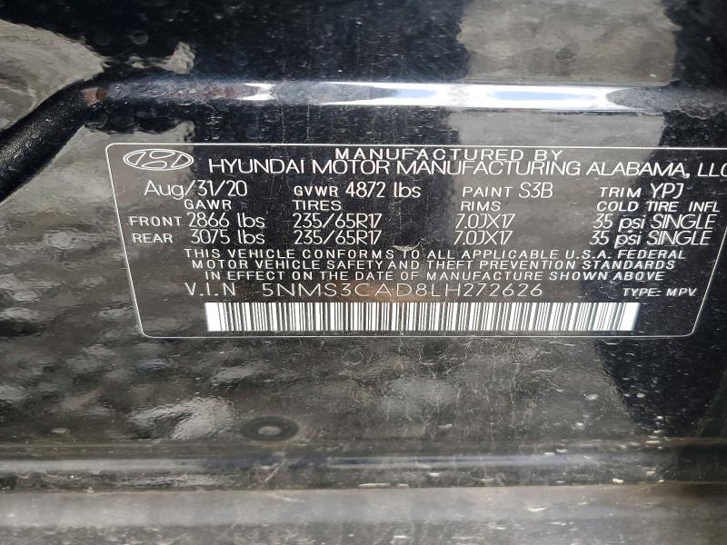 53751386 :رقم المزاد ، 5NMS3CAD8LH272626 vin ، 2020 Hyundai Santa Fe مزاد بيع