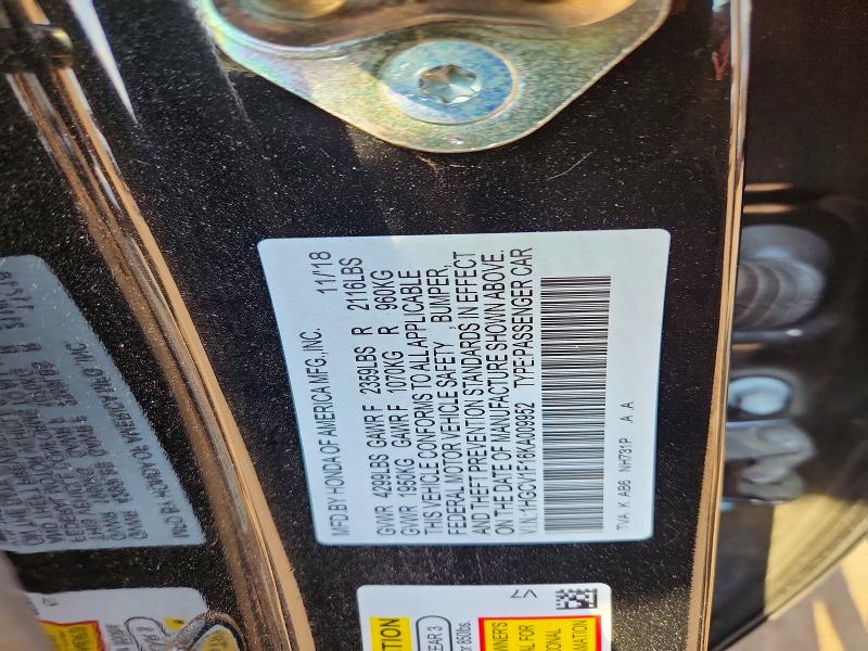 Продаж на аукціоні авто 2019 Honda Accord, vin: 1HGCV1F16KA009952, номер лоту: 53972216