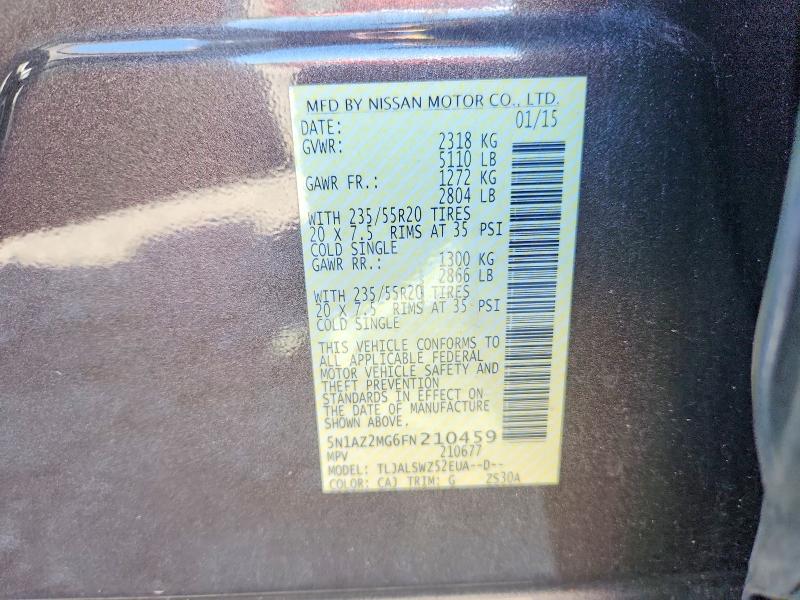 Продажа на аукционе авто 2015 Nissan Murano, vin: 5N1AZ2MG6FN210459, номер лота: 53554466