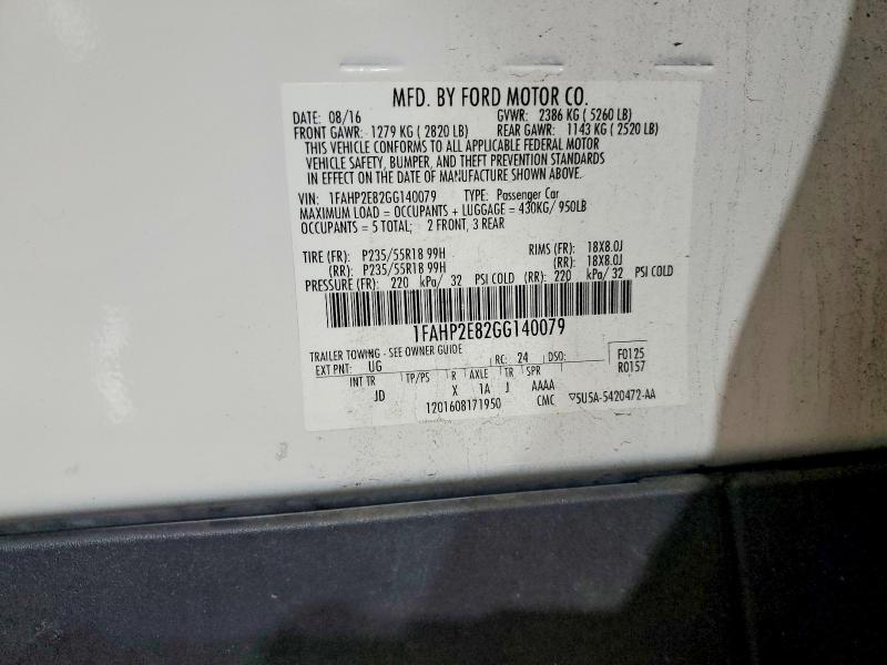Продажа на аукционе авто 2016 Ford Taurus, vin: 1FAHP2E82GG140079, номер лота: 53015396