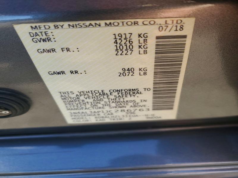 2018 Nissan Altima მანქანა იყიდება აუქციონზე, vin: 1N4AL3AP1JC286763, აუქციონის ნომერი: 54905856