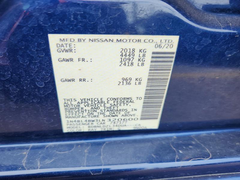 54427716 :رقم المزاد ، 1N4BL4BW3LN320600 vin ، 2020 Nissan Altima مزاد بيع