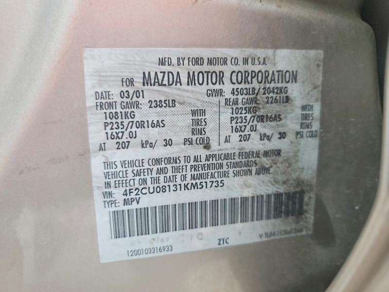 Aukcja sprzedaży 2001 Mazda Tribute, vin: 4F2CU08131KM51735, numer aukcji: 53601406