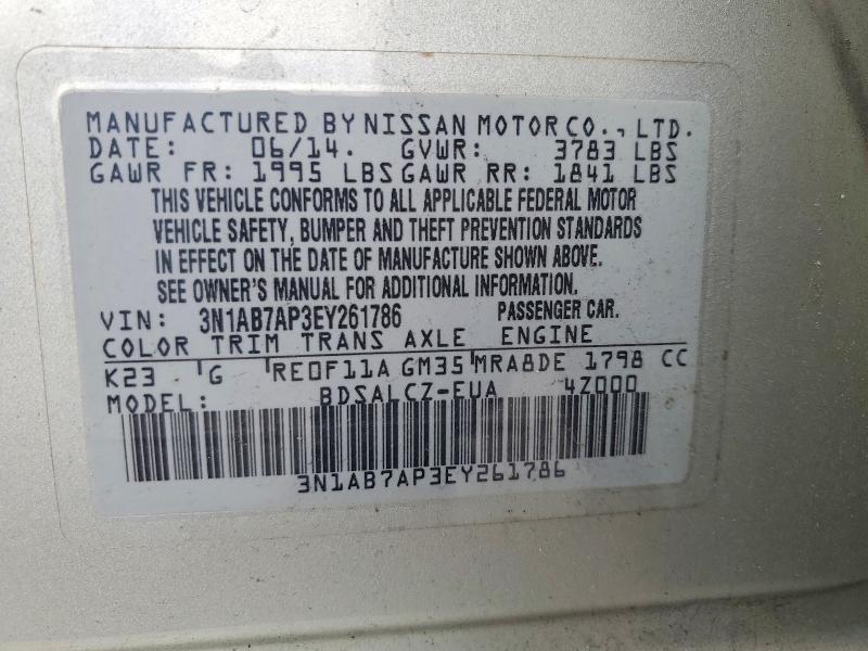 Aukcja sprzedaży 2014 Nissan Sentra, vin: 3N1AB7AP3EY261786, numer aukcji: 55464206
