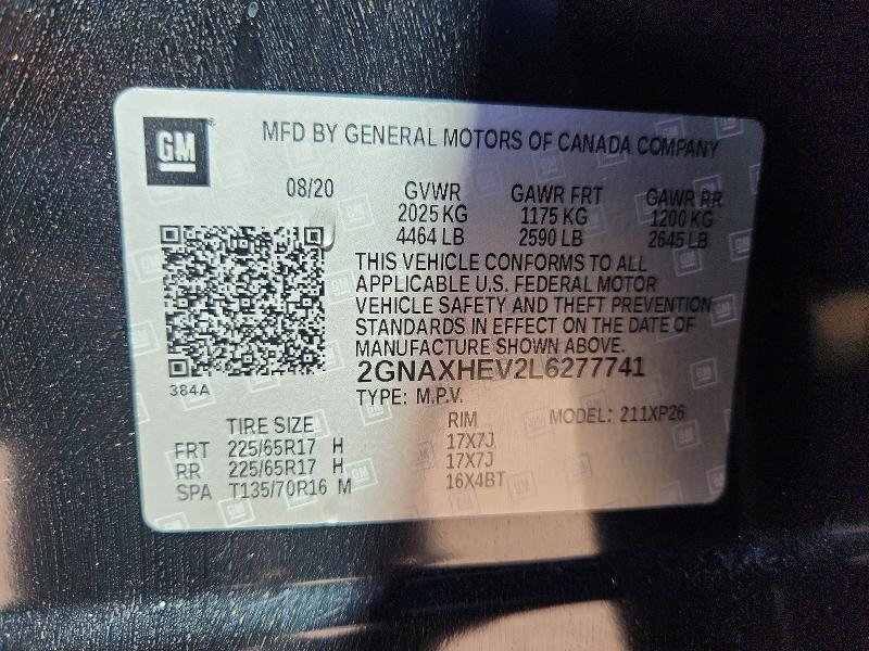 Продаж на аукціоні авто 2020 Chevrolet Equinox, vin: 2GNAXHEV2L6277741, номер лоту: 52269936