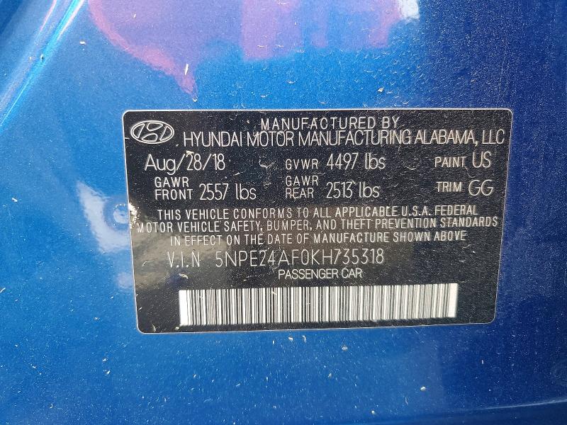 2019 Hyundai Sonata მანქანა იყიდება აუქციონზე, vin: 5NPE24AF0KH735318, აუქციონის ნომერი: 53556406