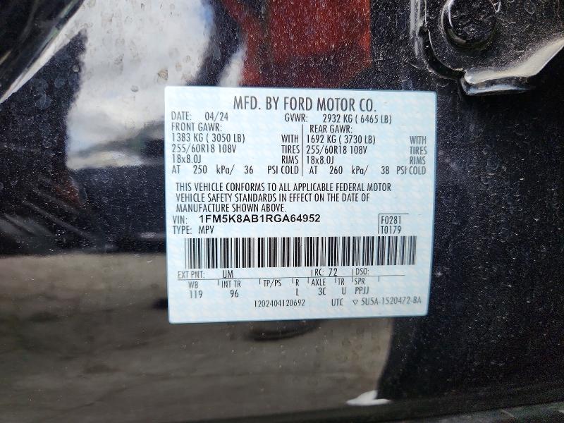 Продажа на аукционе авто 2024 Ford Explorer, vin: 1FM5K8AB1RGA64952, номер лота: 53914656