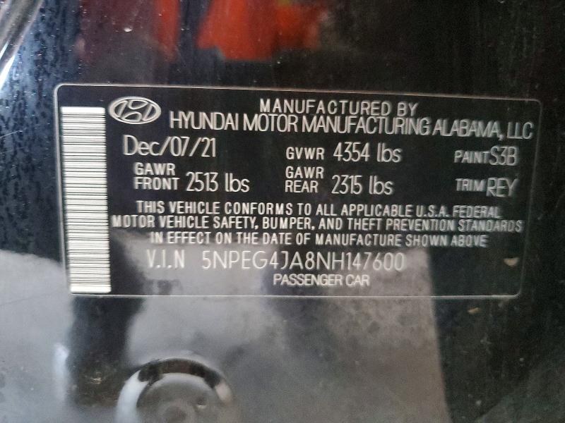2022 Hyundai Sonata მანქანა იყიდება აუქციონზე, vin: 5NPEG4JA8NH147600, აუქციონის ნომერი: 54273916
