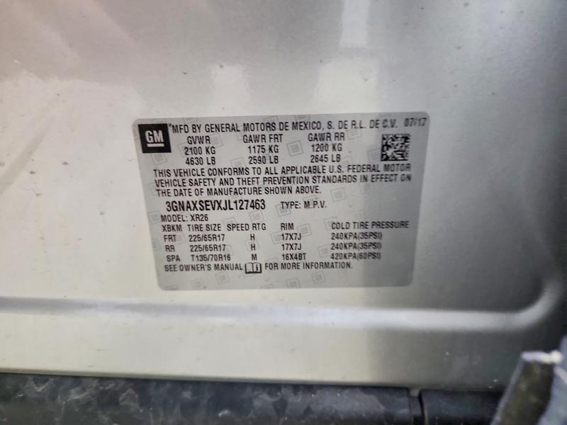 2018 Chevrolet Equinox მანქანა იყიდება აუქციონზე, vin: 3GNAXSEVXJL127463, აუქციონის ნომერი: 54484756
