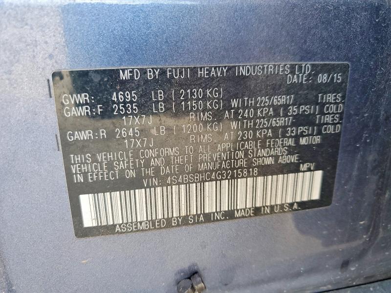 Aukcja sprzedaży 2016 Subaru Outback, vin: 4S4BSBHC4G3215818, numer aukcji: 54791906