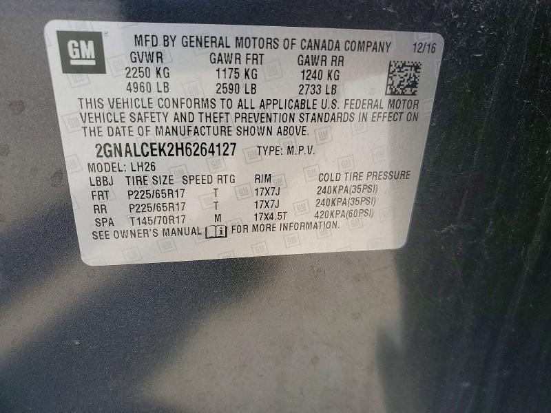2017 Chevrolet Equinox მანქანა იყიდება აუქციონზე, vin: 2GNALCEK2H6264127, აუქციონის ნომერი: 52492196