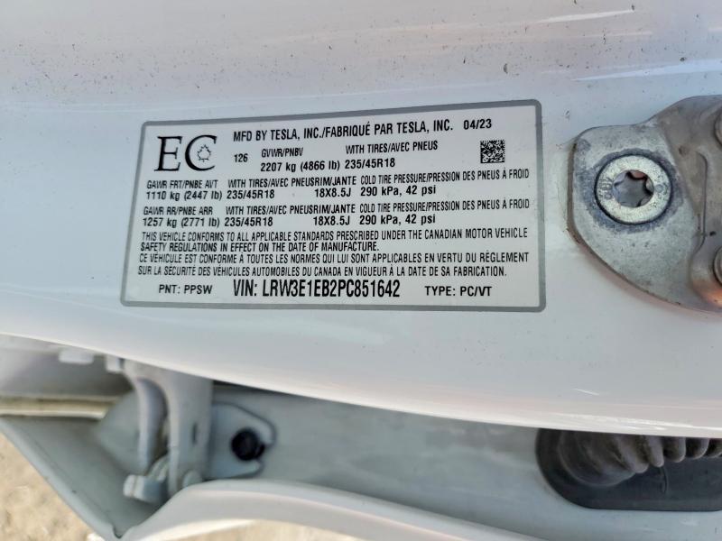 Продаж на аукціоні авто 2023 Tesla Model 3, vin: LRW3E1EB2PC851642, номер лоту: 53222146