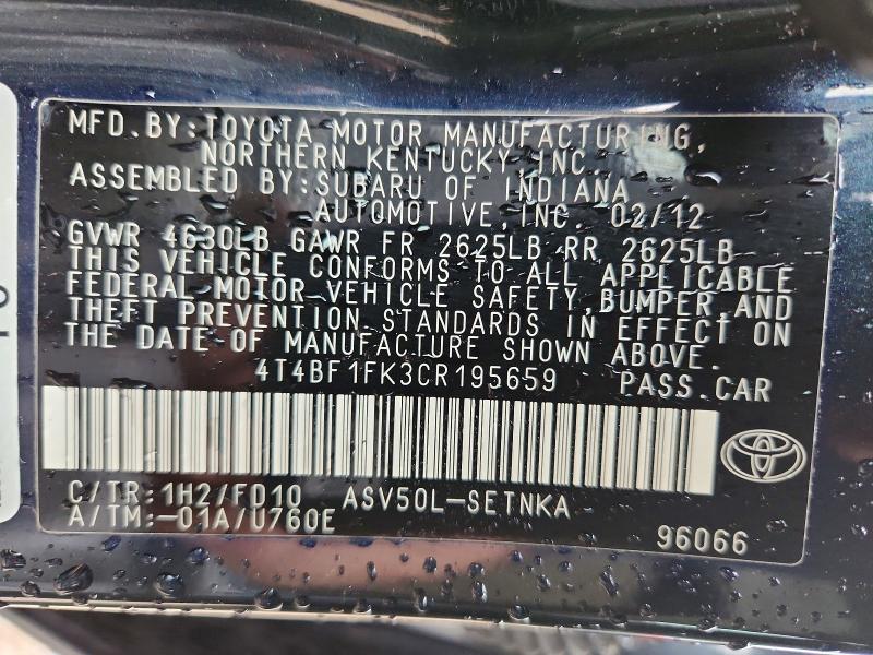 Продажа на аукционе авто 2012 Toyota Camry, vin: 4T4BF1FK3CR195659, номер лота: 52389826