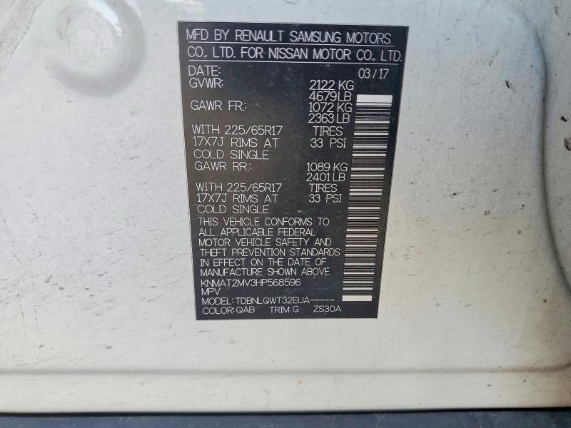 Auction sale of the 2017 Nissan Rogue, vin: KNMAT2MV3HP568596, lot number: 52453206