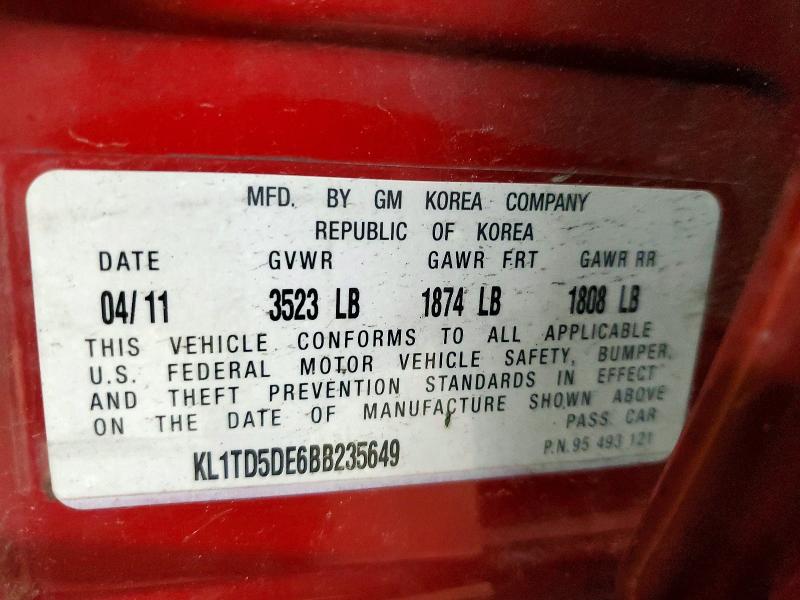 Aukcja sprzedaży 2011 Chevrolet Aveo, vin: KL1TD5DE6BB235649, numer aukcji: 54516586