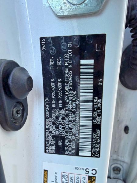 Aukcja sprzedaży 2016 Lexus Gx, vin: JTJJM7FX2G5144441, numer aukcji: 55846176