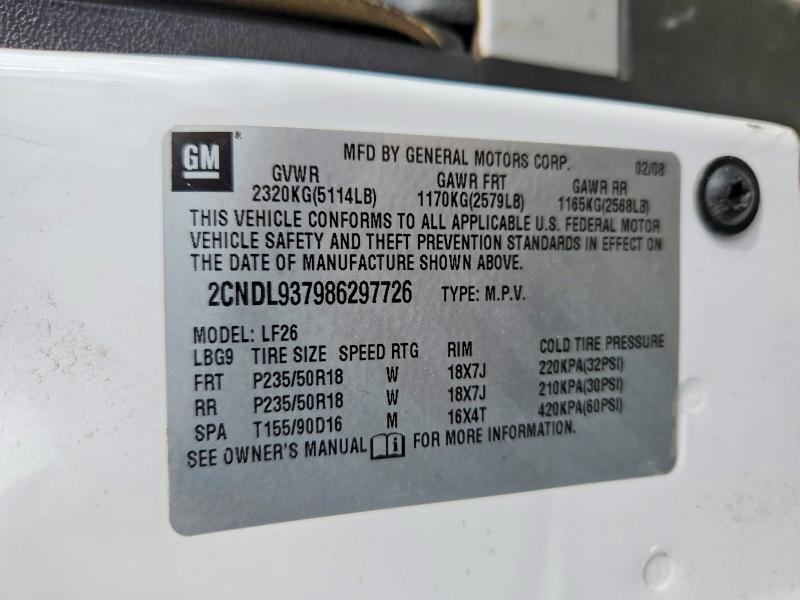 Aukcja sprzedaży 2008 Chevrolet Equinox, vin: 2CNDL937986297726, numer aukcji: 52372976