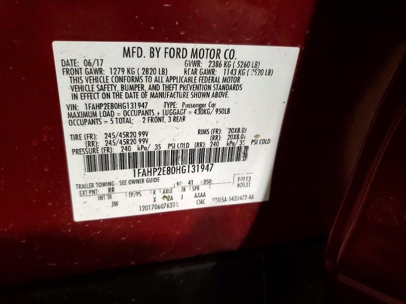 52469116 :رقم المزاد ، 1FAHP2E80HG131947 vin ، 2017 Ford Taurus مزاد بيع