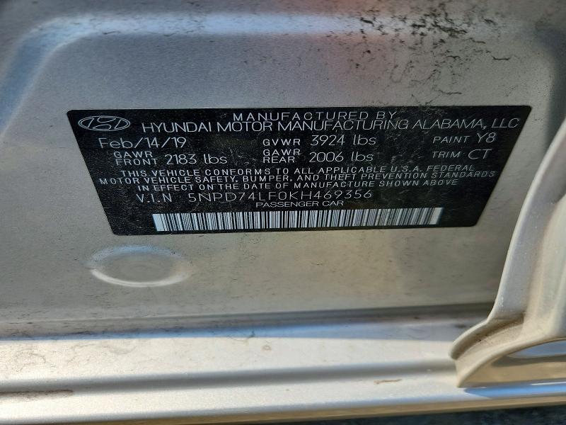 Aukcja sprzedaży 2019 Hyundai Elantra, vin: 5NPD74LF0KH469356, numer aukcji: 54139456