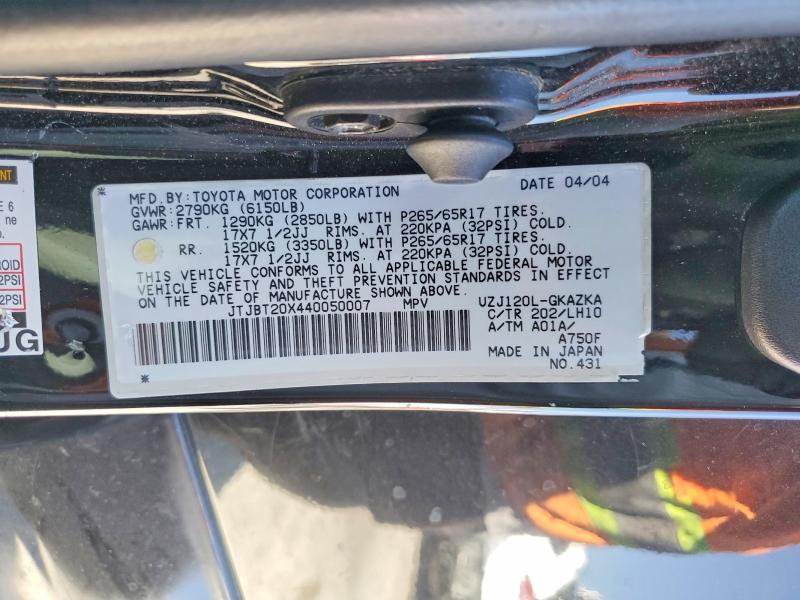 Aukcja sprzedaży 2004 Lexus Gx, vin: JTJBT20X440050007, numer aukcji: 55188806