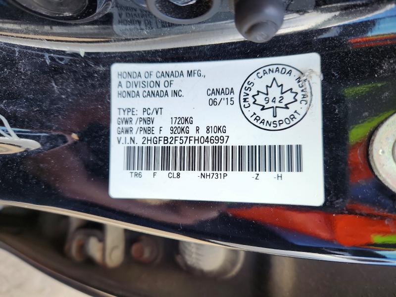 Продажа на аукционе авто 2015 Honda Civic, vin: 2HGFB2F57FH046997, номер лота: 53816036