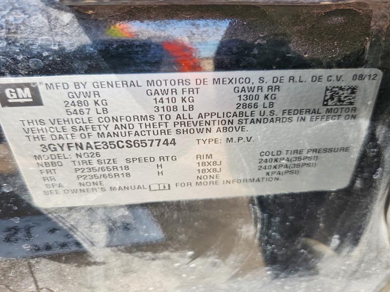 54211056 :رقم المزاد ، 3GYFNAE35CS657744 vin ، 2012 Cadillac Srx مزاد بيع