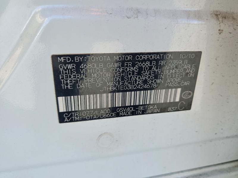 Aukcja sprzedaży 2011 Lexus Es, vin: JTHBK1EG3B2424678, numer aukcji: 53230276