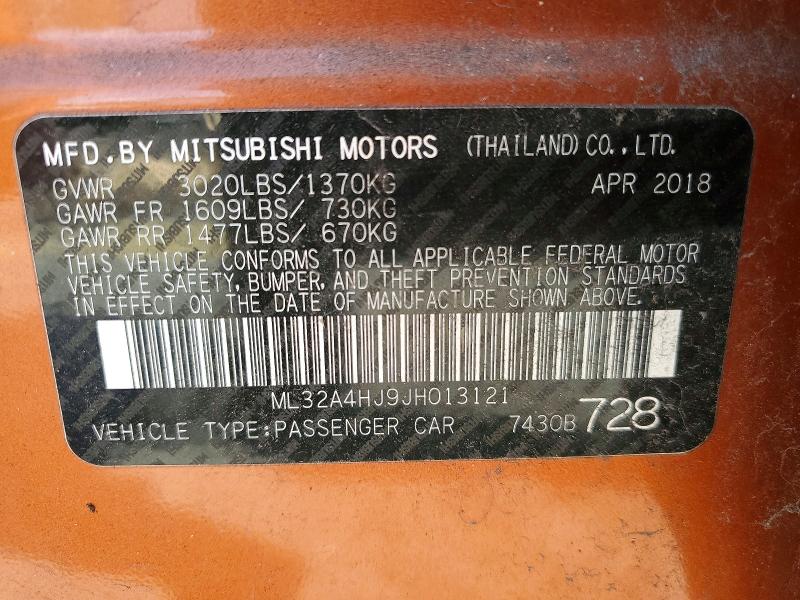 50045336 :رقم المزاد ، ML32A4HJ9JH013121 vin ، 2018 Mitsubishi Mirage مزاد بيع
