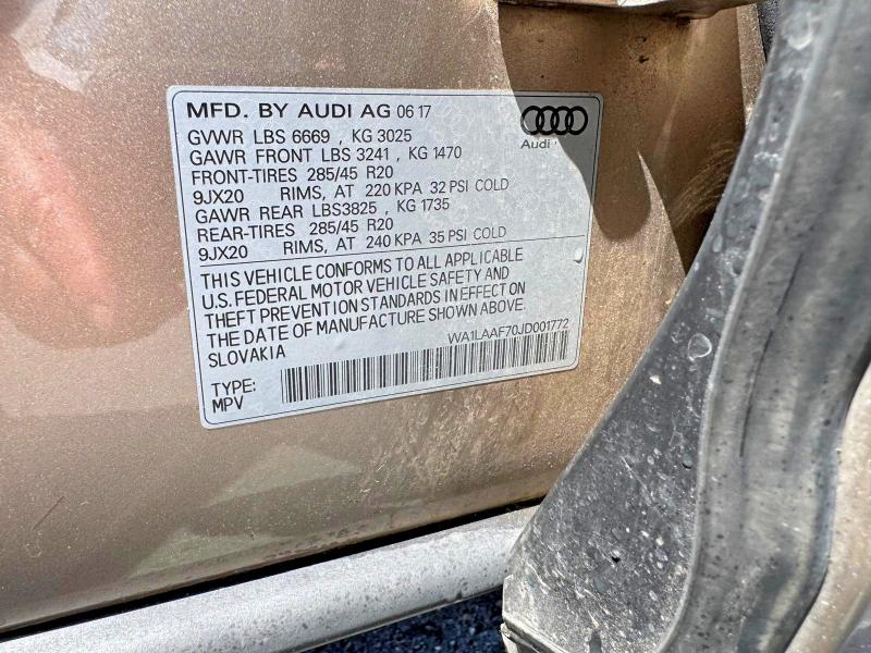 Продажа на аукционе авто 2018 Audi Q7, vin: WA1LAAF70JD001772, номер лота: 52876176