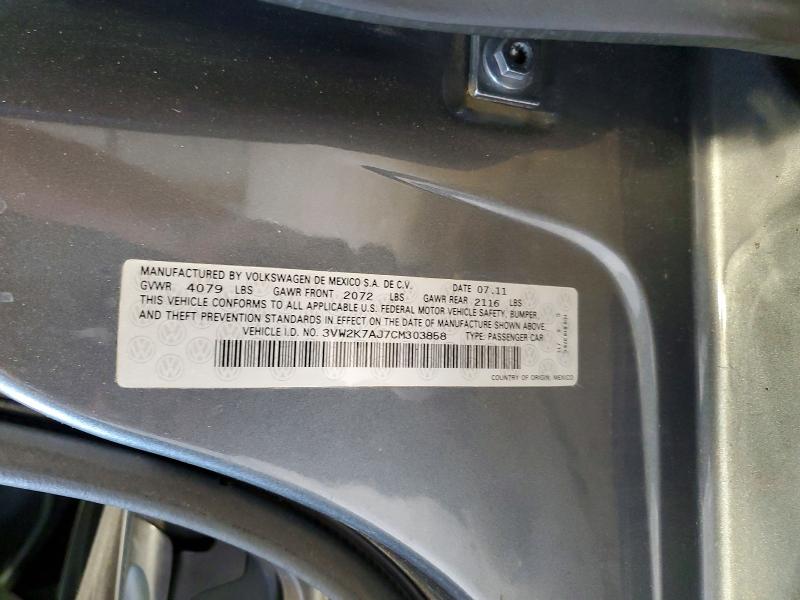 52777806 :رقم المزاد ، 3VW2K7AJ7CM303858 vin ، 2012 Volkswagen Jetta مزاد بيع