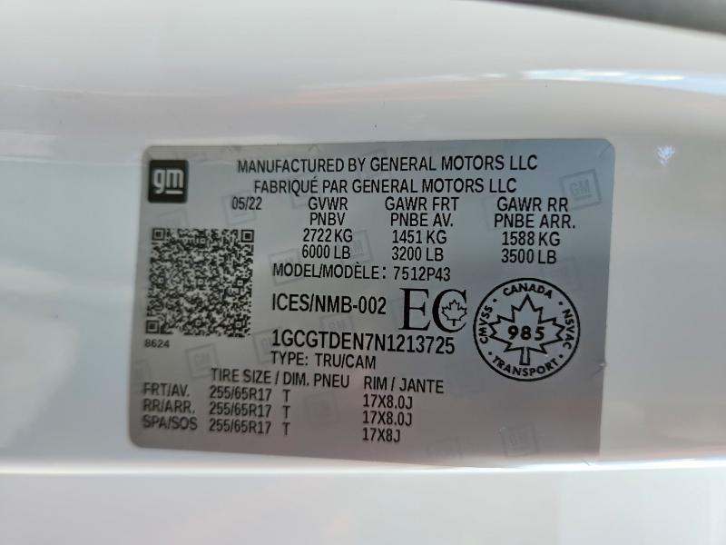 2022 Chevrolet Colorado მანქანა იყიდება აუქციონზე, vin: 1GCGTDEN7N1213725, აუქციონის ნომერი: 54487856