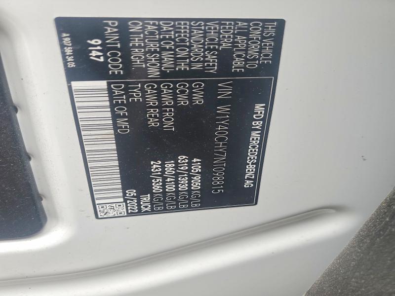 2022 Mercedes Benz Sprinter მანქანა იყიდება აუქციონზე, vin: W1Y40CHY7NT098815, აუქციონის ნომერი: 55744646
