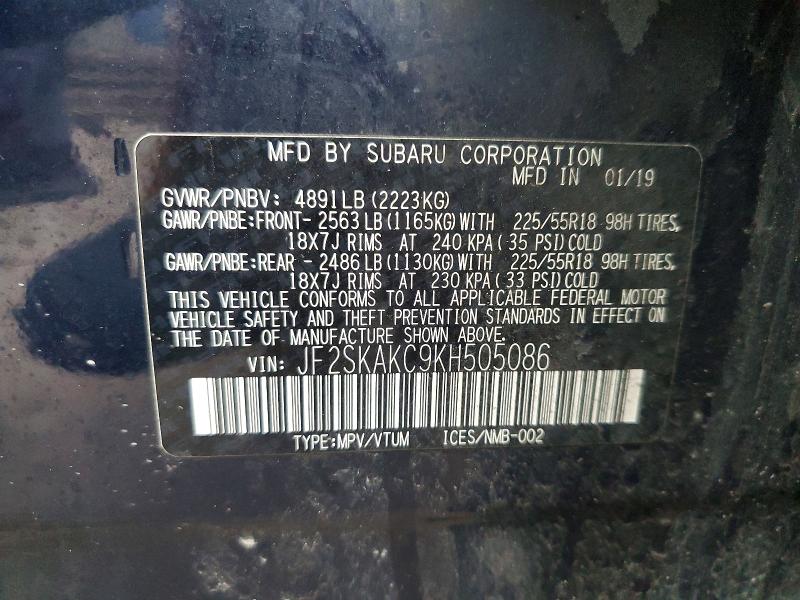 Aukcja sprzedaży 2019 Subaru Forester, vin: JF2SKAKC9KH505086, numer aukcji: 53913586
