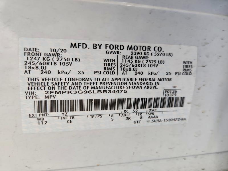 Продаж на аукціоні авто 2020 Ford Edge, vin: 2FMPK3G96LBB34475, номер лоту: 52449976
