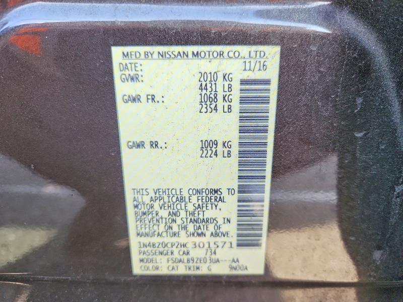 53652706 :رقم المزاد ، 1N4BZ0CP2HC301571 vin ، 2017 Nissan Leaf مزاد بيع