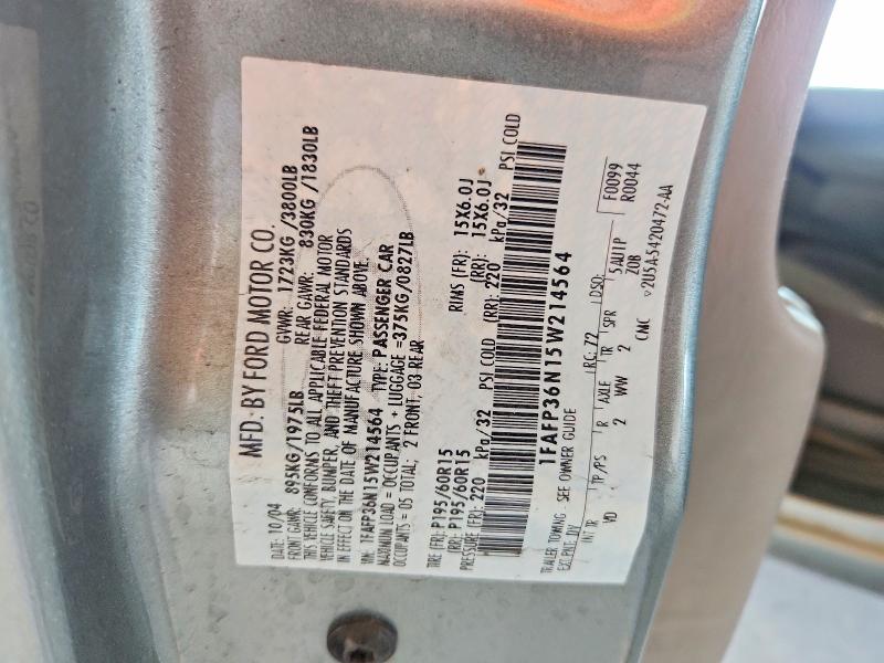 55112576 :رقم المزاد ، 1FAFP36N15W214564 vin ، 2005 Ford Focus مزاد بيع