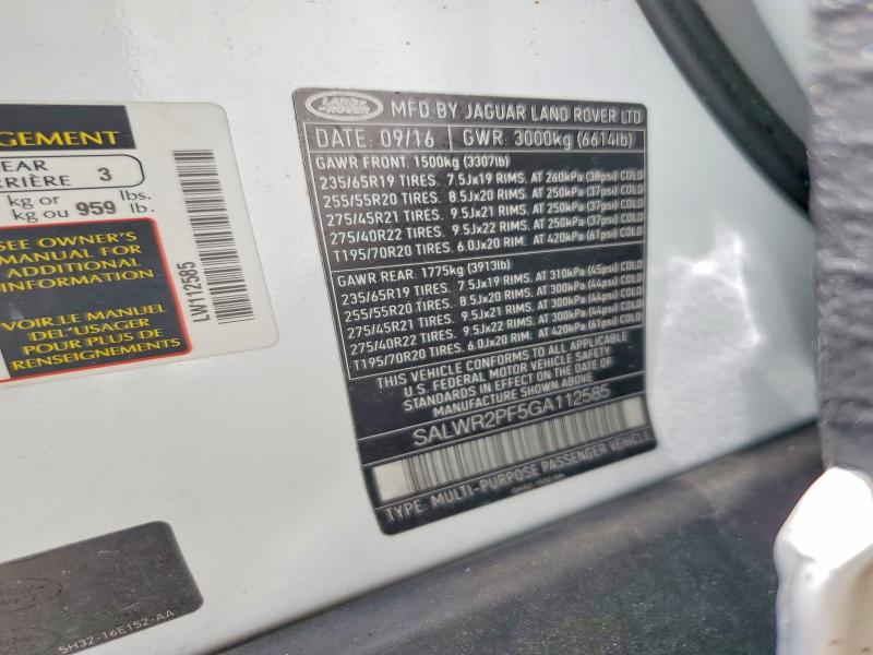Продажа на аукционе авто 2016 Land Rover Range Rover Sport, vin: SALWR2PF5GA112585, номер лота: 52597656